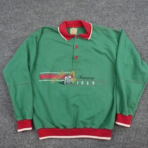 Vintage 70s Sims Sweatshirt Mens Medium Green Fleece Rugby Pullover College 1939